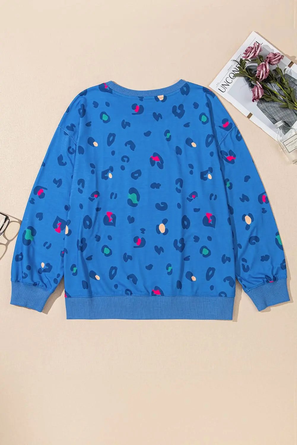Sky blue leopard print pullover - Love Salve